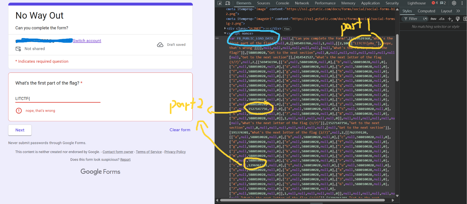 The public Google Forms data containing the challenge structure